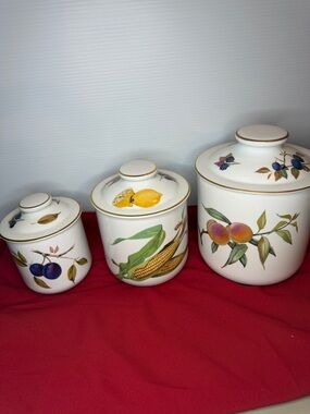 Royal Worcester White Ceramic Canister Set with Fruit and Vegetable Motifs